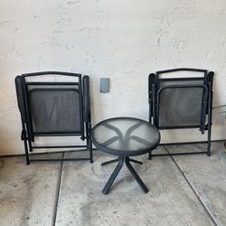 Foldable Patio Set / Wrought Iron Patio Chairs And Small Side Table 