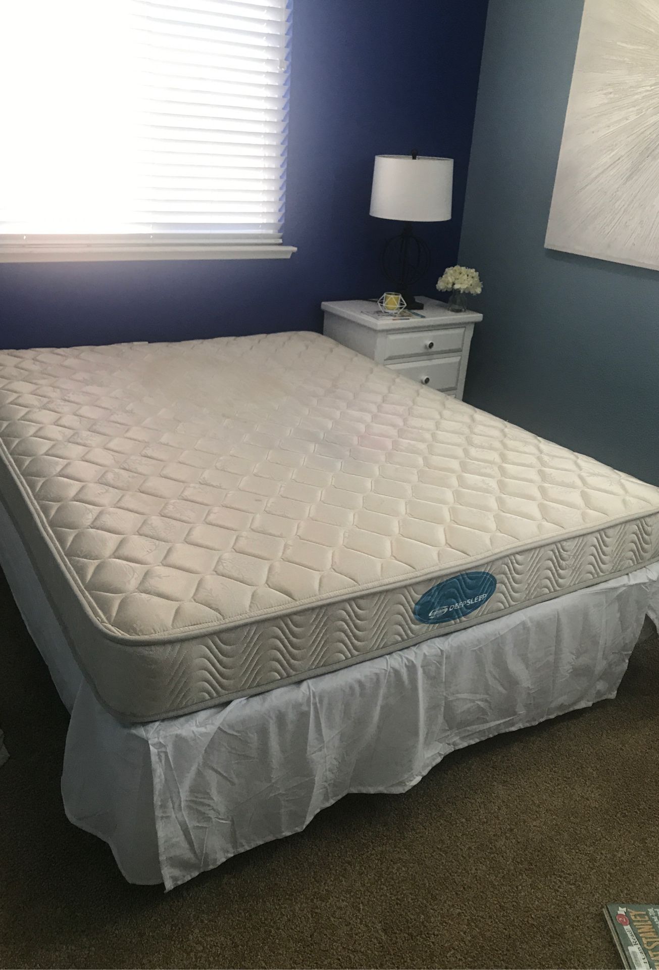 Queen mattress with box spring and metal bed frame