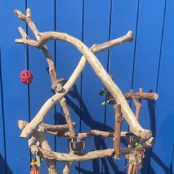 Macaw / Cockatoo Perch Tree- Dual Level Tree With A Smaller Compact Base ( Fits Most Anywhere )!!