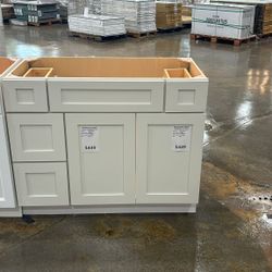 42" Off White Bathroom Vanity with Both Side Drawers