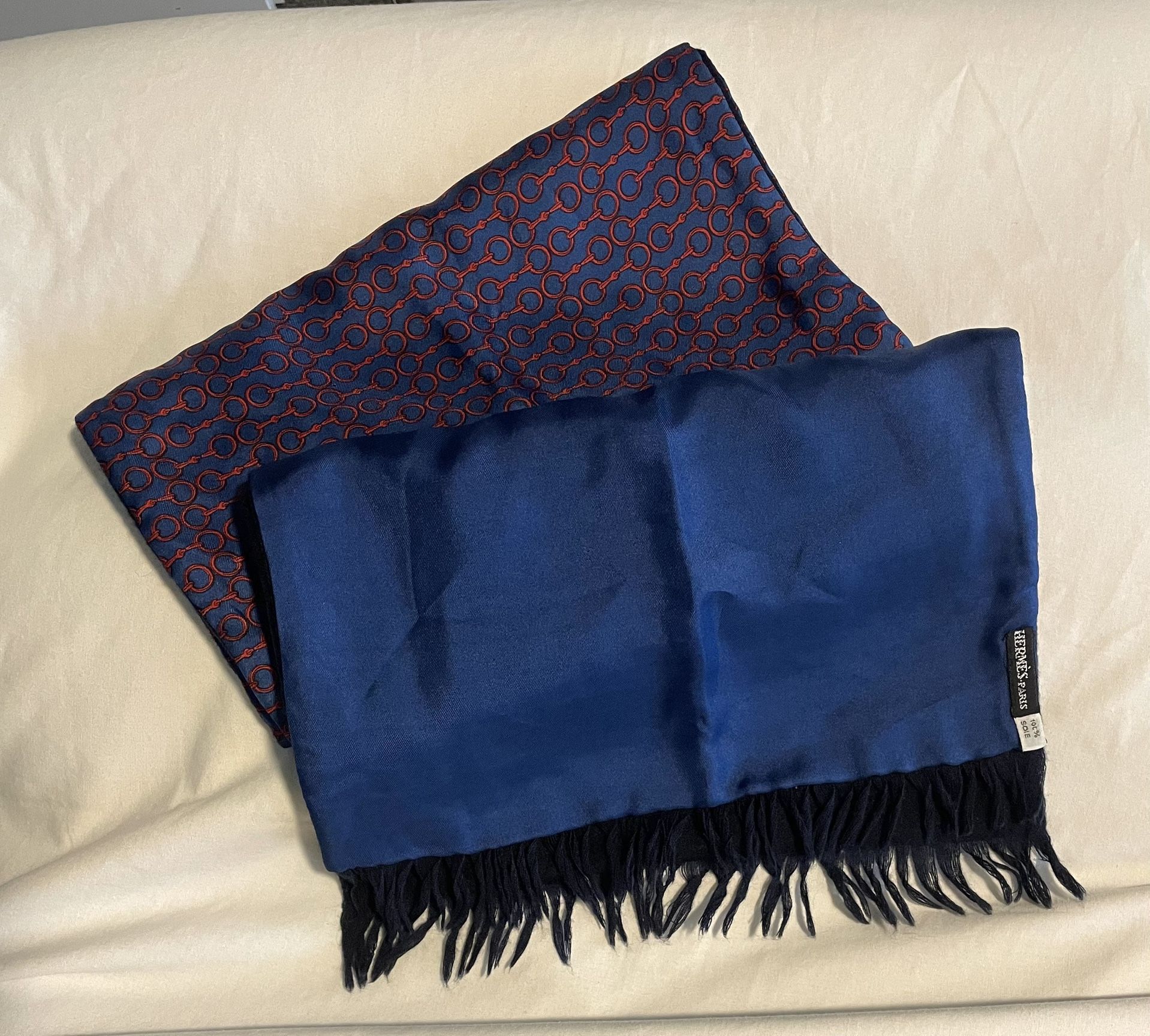 HERMES Paris Unisex Cashmere Wool & Silk Scarf ~ Fringed Muffler Scarf - 56 in