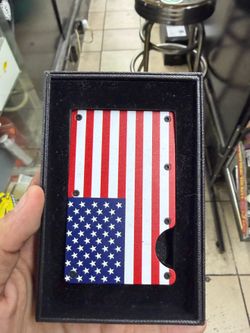US Flag RFID Minimalist Metal Wallet – Slim Card Holder w/ Money Clip (New in Box)