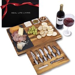 Extra Large Charcuterie Board Set w/ Gift Box - 19-Piece Cheese Board and Knife Set - Wedding & Holiday Gift Platter or House Warming Present - Acacia
