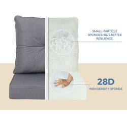 Outdoor Deep Seat Cushions for Patio Furniture, Waterproof Replacement Patio Chair Cushions Set of 2, 24 x 24 x 4 Inch,sewn circle tack Grey