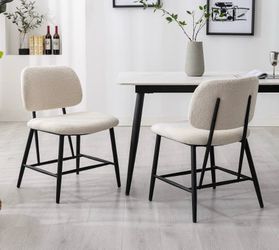 Boucle Dining Chairs with Black Metal Legs – Set of 2