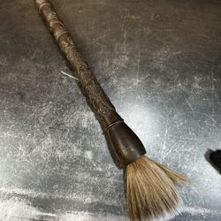 Chinese Calligraphy Brush Hand Carved Wood Dragon Handle Horse Hair Republic Per