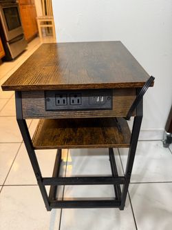 Industrial End Table with Built-In Power Outlets
