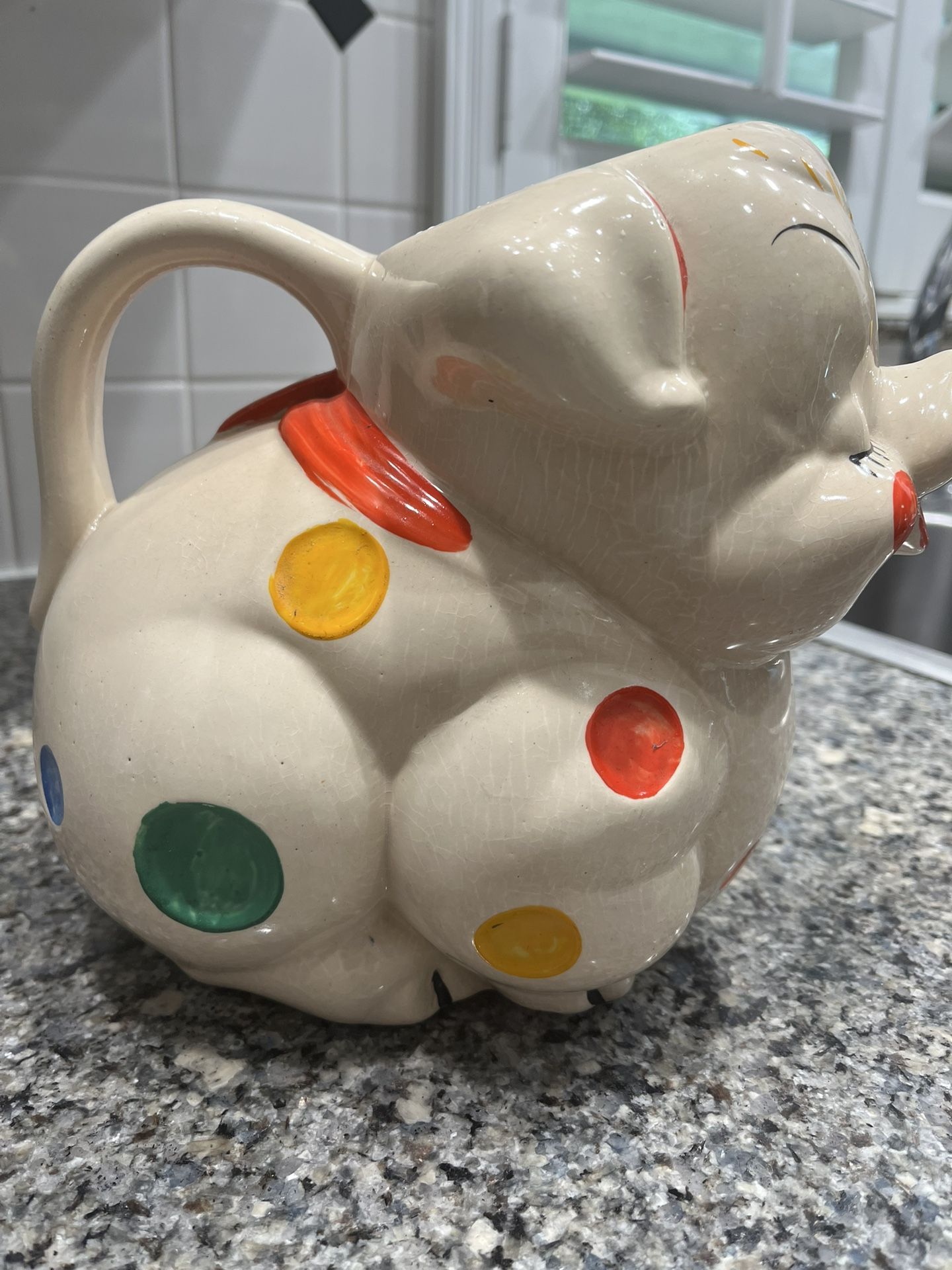 Antique Soap Painted Pig Pitcher