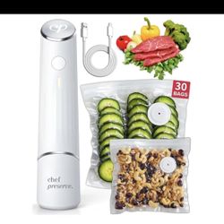 Chef Preserve Compact Food Vacuum Sealer Machine + 30 Reusable Vacuum Bags