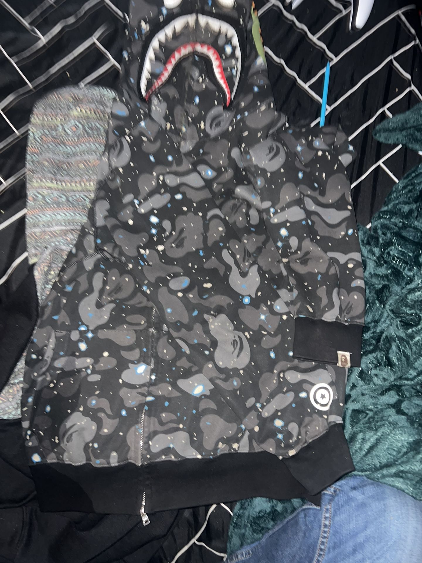 Space camo shark Full Zip Hoodie BAPE obo