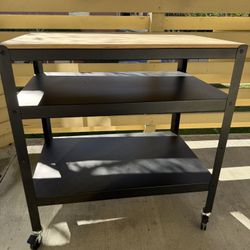 Rolling Utility Cart – Wood Top & Metal Shelves 