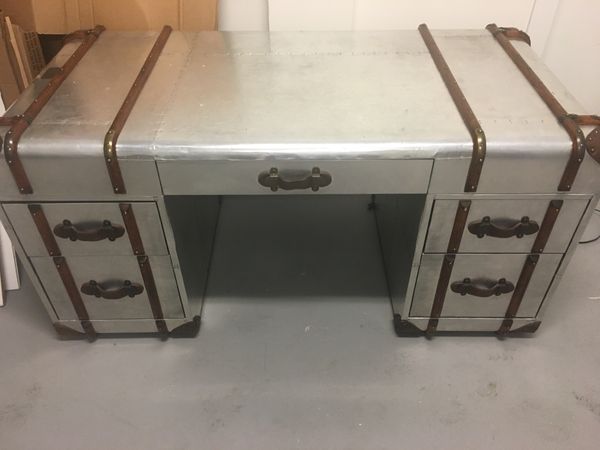 Restoration Hardware Richards Trunk Desk Polished Aluminum For