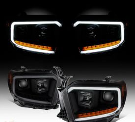 14-21 Toyota Tundra Black Smoke Projector LED Strip Headlights