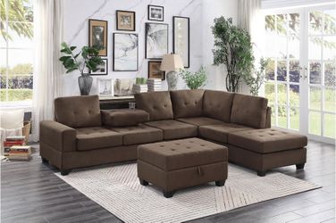 Reversible sectional with drop cup Holder