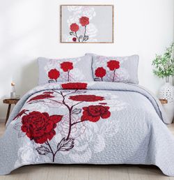 New Anibedding Floral Quilt Set King Size Red Bedspread Bedding