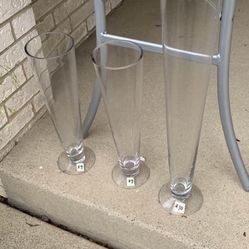 Three Tall Glass Vases , Pilsner Style Clear