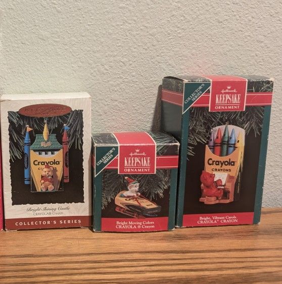 Lot of 3 Hallmark Crayola Crayon Ornaments w/ Boxes – Bright Colors Series