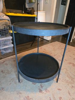 Black, Metal & Wood 3 Leg, 2 tier table.