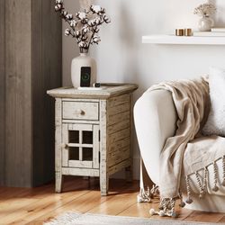 Rustic Scrimshaw Shores Power Chairside Table