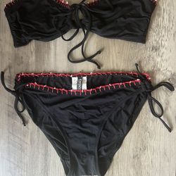 DKNY strapless convertible black w/ beads 2 piece bikini swimsuit Small