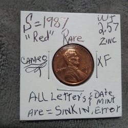 🇺🇸"A.L.🪙(Super Unique Rare Coin.) Wt:2.57=Zinc.(1987="S")(SINK-IN )