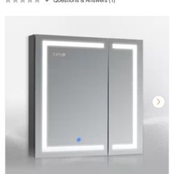   LED Medicine Cabinet W36”x H32” w/Mirror, Recessed or Surface Mount, Clock, temperature  display