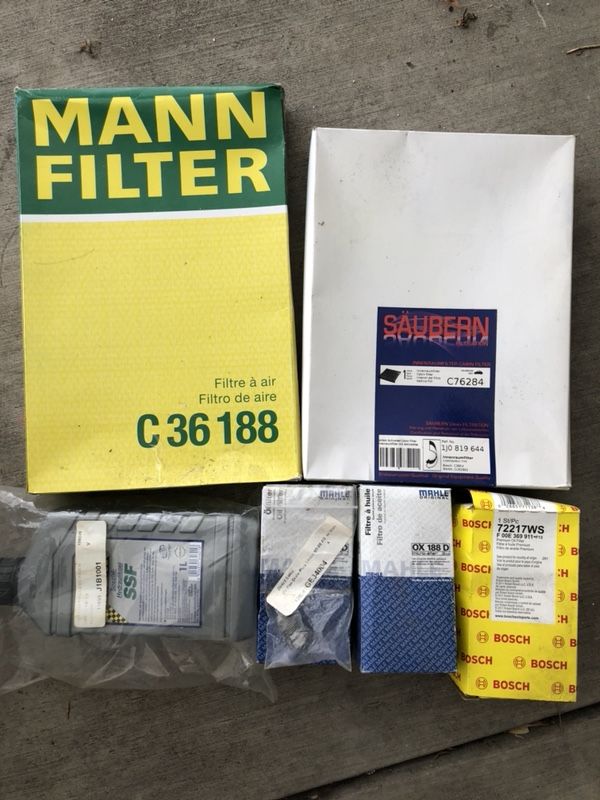 Audi authentic German service parts oil filter x3, air filter, cabin charcoal filter, hydronic fluid NEW