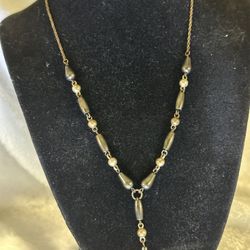 Vintage Premier Designs Hematite Y Drop Necklace 18” W/ 3 1/2” Ext & 1 1/2” Pendants Good Condition