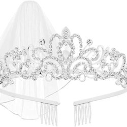 AOPRIE Tiara and Crown for Women Silver Bride Veil Silver Bridal Shower Supplies Bachelorette Party Decorations Gift Sets