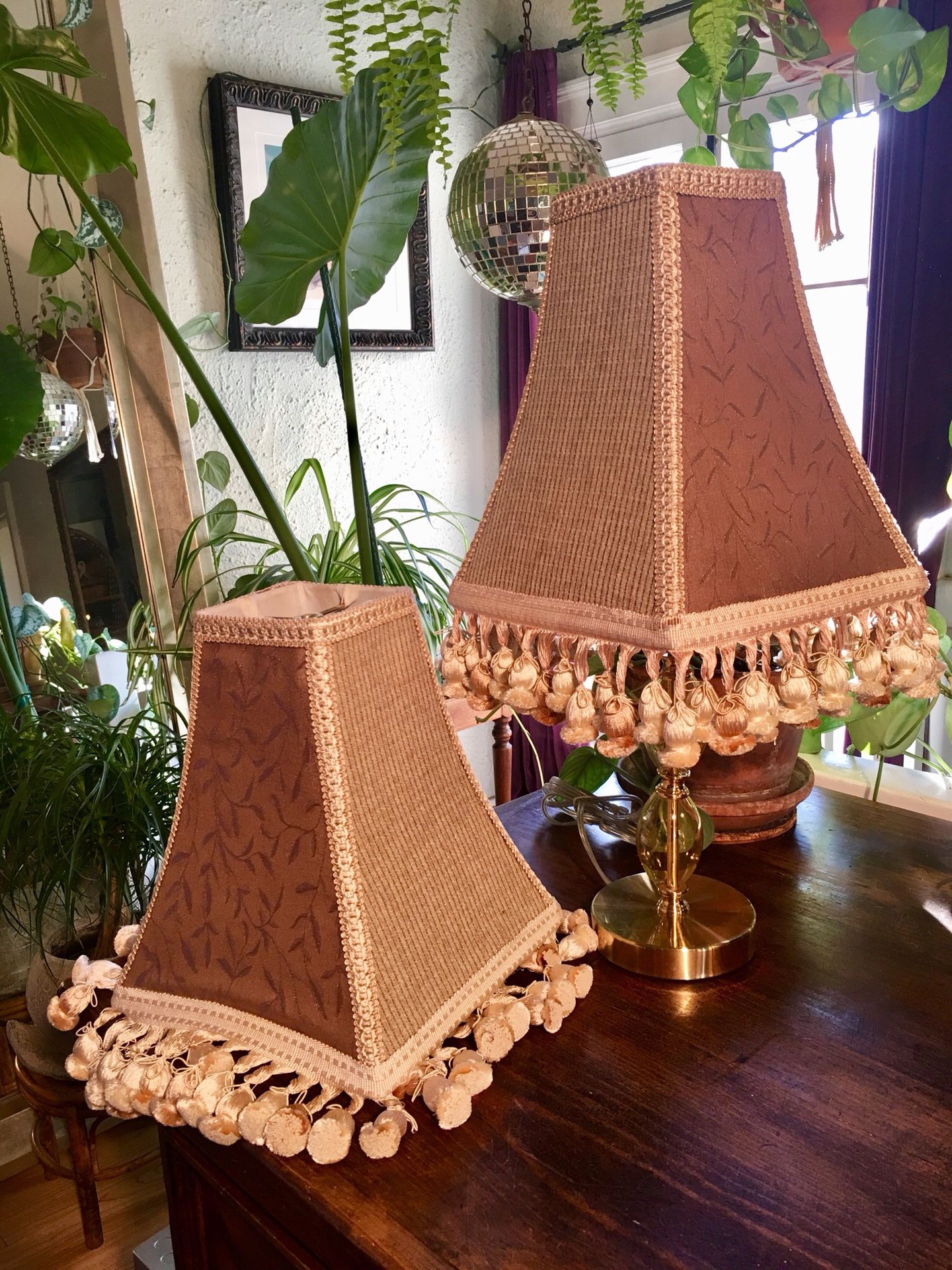 Boho Chic Pair Of Velvet Paneled Lampshades With Tassel Fringe and Matching Trim Shabby Chic Lamp Home Decor - Pick Up LA or OC