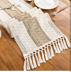 Boho Table Runner for Easter Spring Home Decor with Tassels 72 Inches
