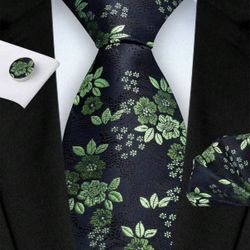 Men Green & Navy Tie Set
