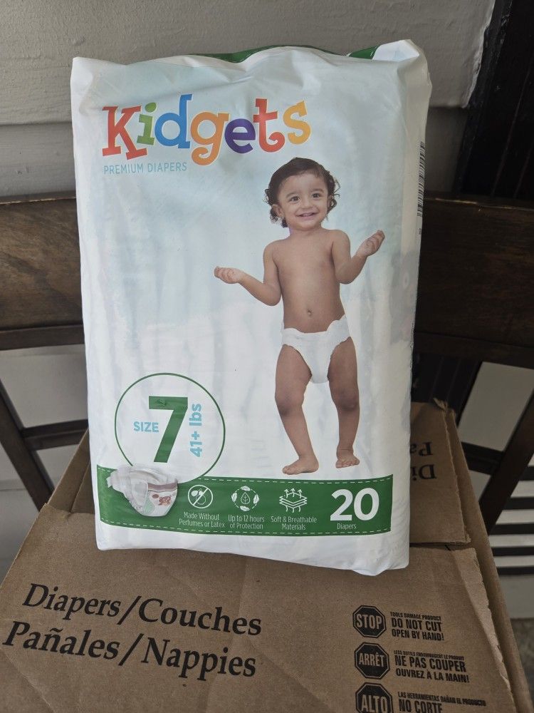 KIDGETS DIAPERS SIZE 7 80CT 4 SEALED PACKS OF 20 EA