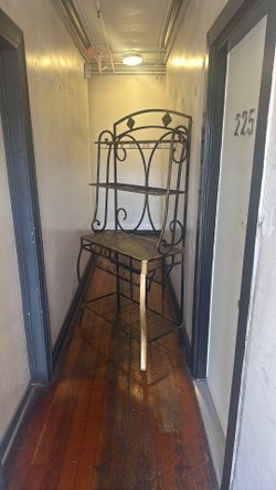 Table, wine bottle, and wine glass rack