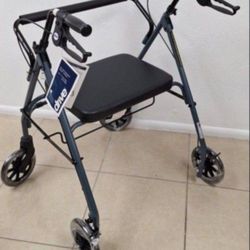 Bariatric Foldable Rollator Walker with Seat, Blue