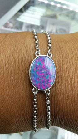 14k white gold bracelet blue opal 5.5 grams