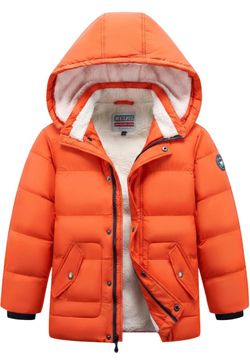 Kids Orange Sherpa Lined Puffer Hooded Jacket, Size 15-16 *BRAND NEW*