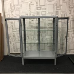 44 IKEA Fabrikor Gray Metal and Glass Display Case Cabinet for