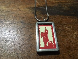 Vintage Christmas Santa Pendant Necklace w/ Sterling Silver Chain