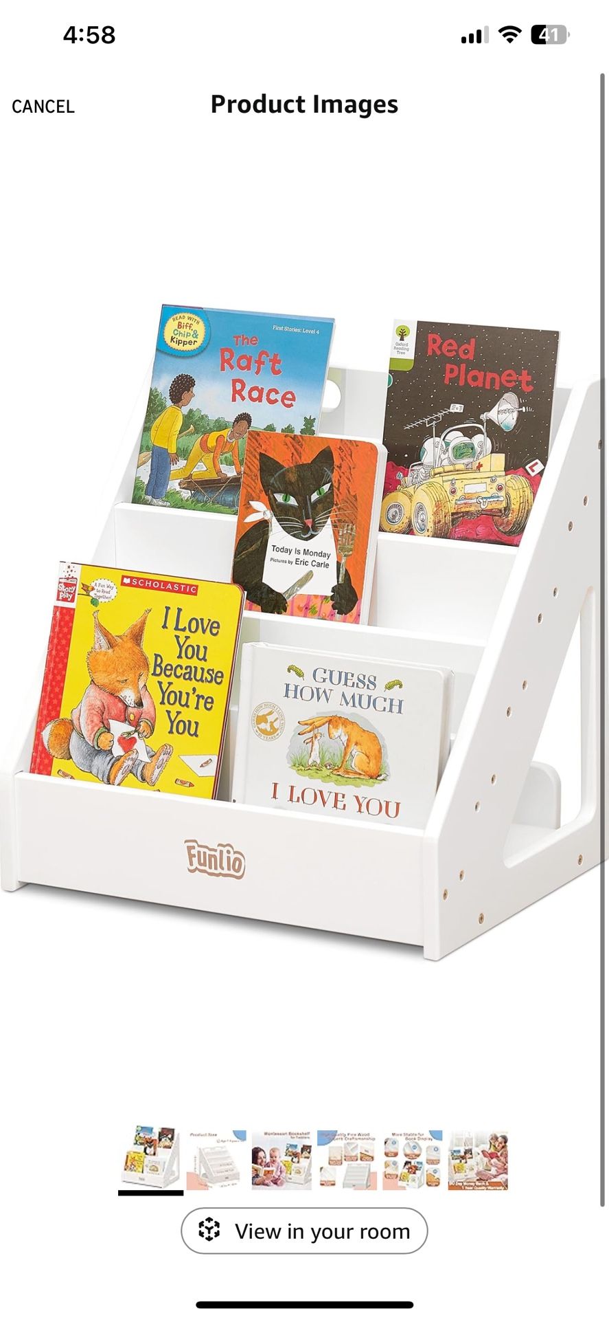 FUNLIO Montessori Bookshelf for Toddlers 1-5 Years, Front-Facing Kids Bookcase with Handle & Anti-Tilting Device, Premium Pine Baby Bookshelf, Childre