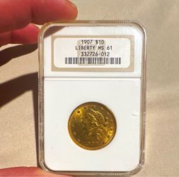 1907 $10 Liberty Head Gold Eagle Coin  On  NGC MS 61