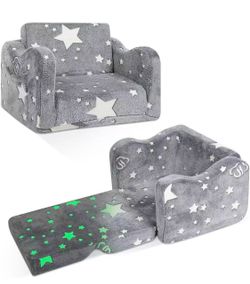 2-in-1 Kids Sofa Chair, Comfy Soft Foldable Toddler Couch Chair