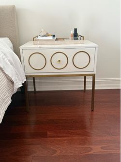 Pair of Modern White & Brass Nightstands – Gloss Finish