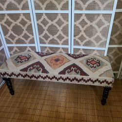 Boho Kilim upholstered wool jute Indian bench