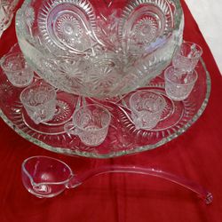 Vintage Large Glass punch bowl Tray And Ladel