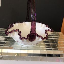 Fenton Spanish Lace Plum Crest Basket