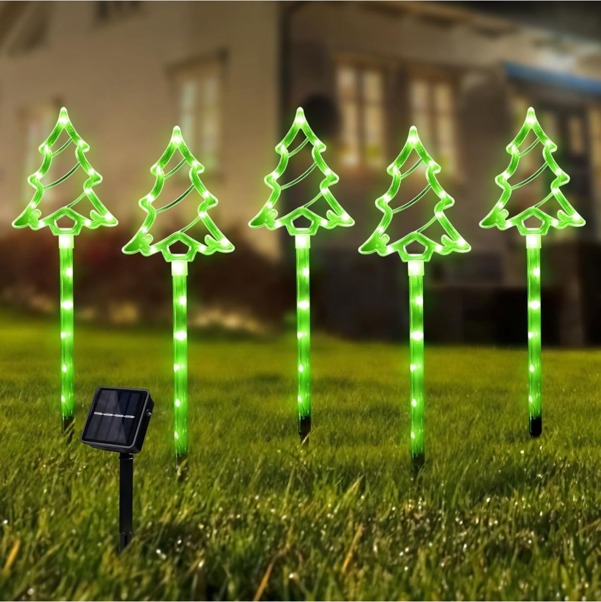 Spring Solar Garden Lights, St Patricks Day Green Tree Lights Outdoor Decorations, 8 modes 5 pack