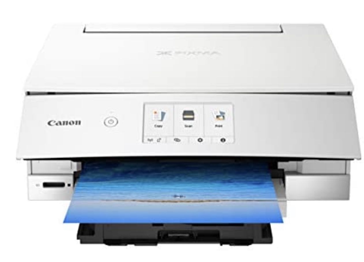 Canon TS8220 Wireless All in One Photo Printer with Scannier and Copier, Mobile Printing, White