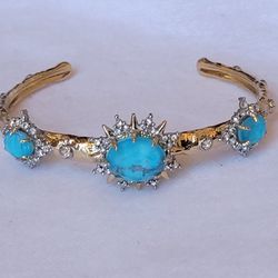 NWOT ALEXIS BITTAR AMAZONITE CABOCHON CRYSTAL 18K GOLD PLATED THIN CUFF BRACELET
