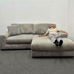 Retails 1.4k - Ashley 2-Piece Gray Corduroy Sectional Sofa - RIGHT CHAISE - Like New!